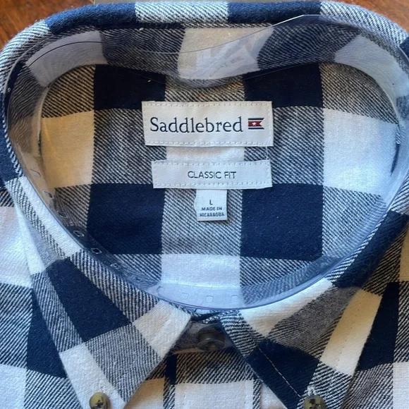 Saddlebred Men's Blue and White Checkered Plaid Flannel Shirt - Picture 3 of 3